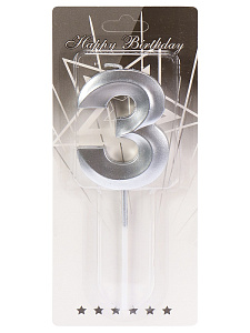 свеча тортовая "3" серебряный стиль с-2975 изображение свеча тортовая "3" серебряный стиль с-2975