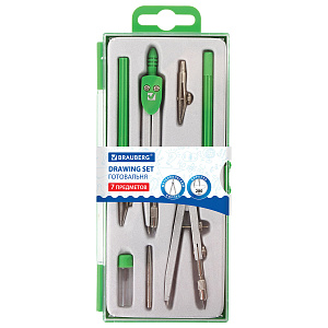 готовальня 7предм klasse (циркуль, кронциркуль, рейсф, держ, 2 вставки, грифель, 210344 /br