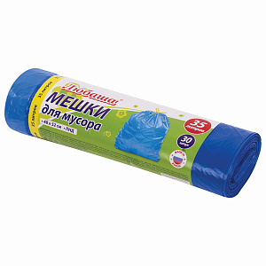 мешки для мусора с завязками 35 л, синие, в рулоне 30 шт., пнд 13 мкм, 48х52 см, любаша