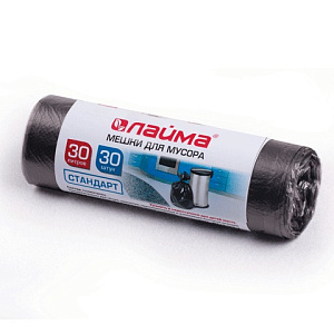 мешки для мусора 30л 30шт/рул, 50*60 пнд, черные 601377 /лайма изображение мешки для мусора 30л 30шт/рул, 50*60 пнд, черные 601377 /лайма