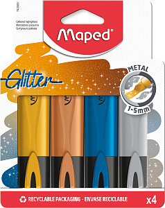 набор 4 текстмаркеров fluo pep's glitter 1-5мм, металлик, блистер 742000 /maped изображение набор 4 текстмаркеров fluo pep's glitter 1-5мм, металлик, блистер 742000 /maped