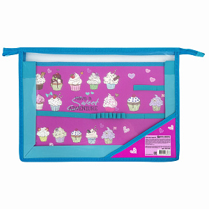 папка для труда brauberg а4, 2 отд, пластик, молния сверху, органайзер, "cup cakes" 229134 /br