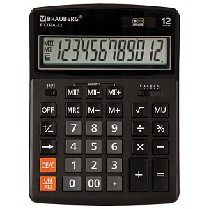 калькулятор brauberg extra-12-bk (206x155мм), 12р 2п, черный, 250481