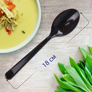 ложка столовая одноразовая эталон, 180мм пластик., черная, 607836 /белыйаист изображение ложка столовая одноразовая эталон, 180мм пластик., черная, 607836 /белыйаист