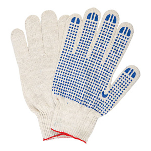 перчатки хлопчатобумажные люкс с пвх точка, 10 класс, белые 40-42г 604469 /лайма