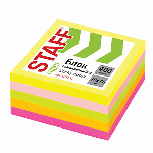 бумага самоклеящаяся 76*76 400л 5 цветов неон 129351 /staff