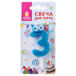 свеча тортовая "3" с глазками 6см 591406 /золсказка изображение свеча тортовая "3" с глазками 6см 591406 /золсказка