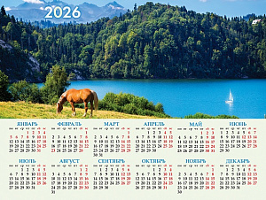 календарь листовой а2  2026 символ года - дух свободы  с укрупненной сеткой  кл2_34311 /hatber