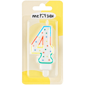 свеча тортовая "4" в горошек 8,5см ms_32383 /meshu