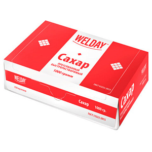 сахар-рафинад 1кг (336 кусочков, размер 12*14*15мм), картонная упаковка, 622405 /welday