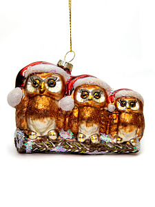 елочная игрушка стеклянная декорированная "совиная семья" артикул ф-251