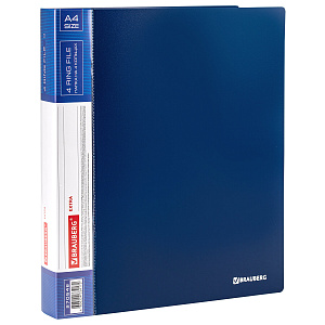 папка 4 кольца 40мм пластиковая 0,8мм extra, до 300 листов, синяя, 270548 /br