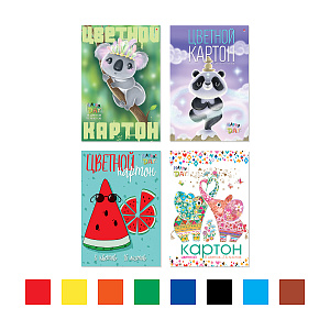 картон а4 8цв. 16л. мелованный 190г/м мультики 4диз.асс 82700 /альт