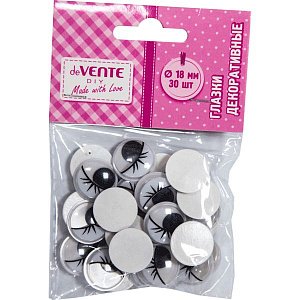 глазки декоративные самоклеящиеся d=18mm 30шт. с ресничками черно-белые, 8001313 /devente