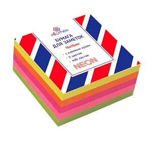 бумага самоклеящаяся 76*76 400л 5 цветов неон, офсет 75г/м2,  2010205 /attomex